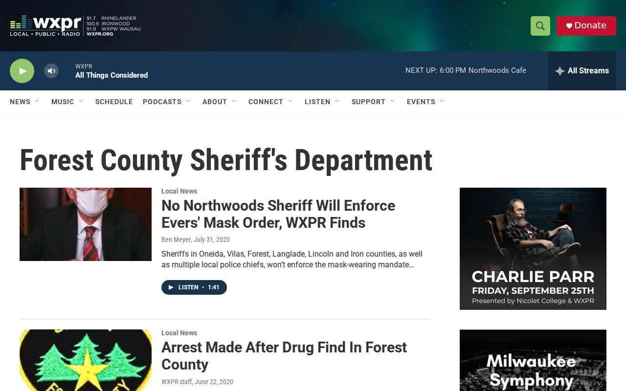 Forest County crime news source, WXPR Sheriff tag