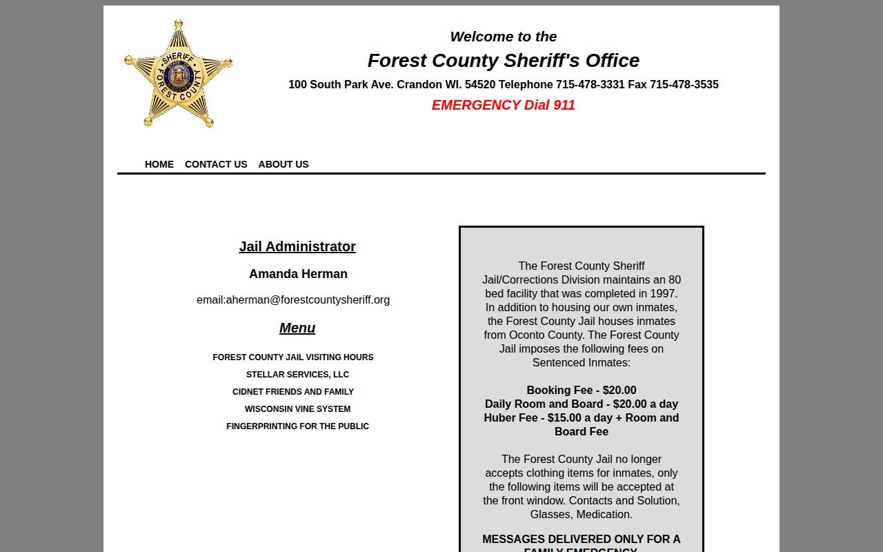 Forest County Jail official booking and custody source
